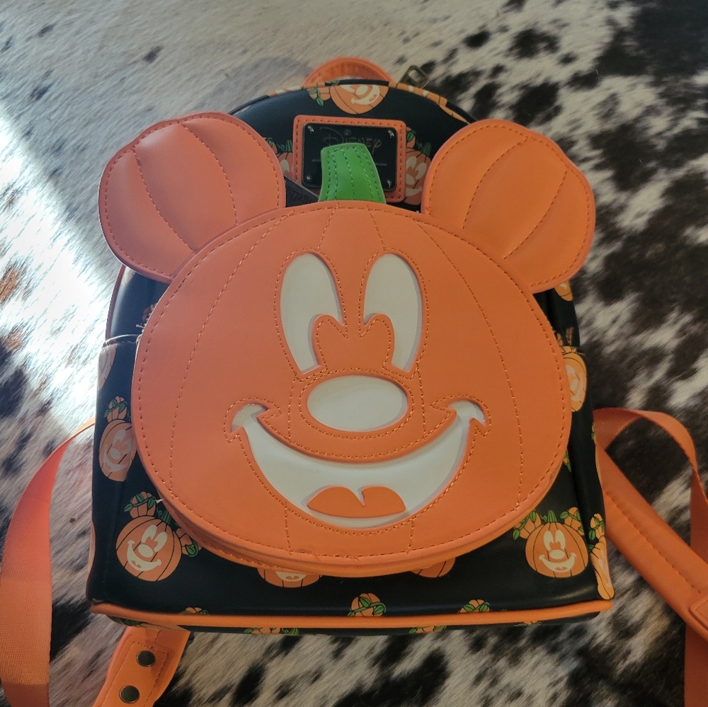 Loungefly Orange Pumpkin Mickey Mouse Mini Backpack